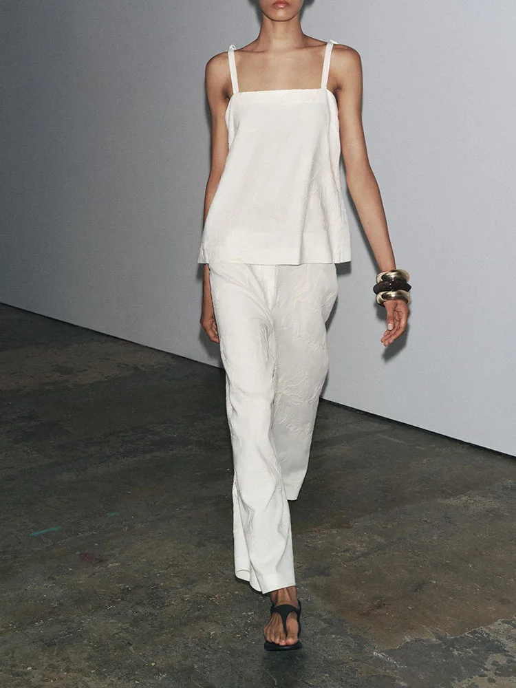 

New Summer Women's Strap Top Casual Long Pants Comfortable Breathable Knittedwear Commute Sle Loose Fit Regular Length