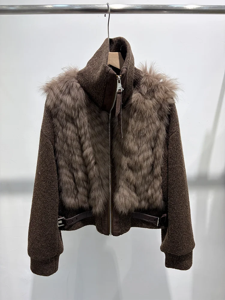 Winter Women Natural Fox Fur Coat Thick Warm Real Fur Strip Sewed Toghter Knitted Jackets Luxury Outerwear