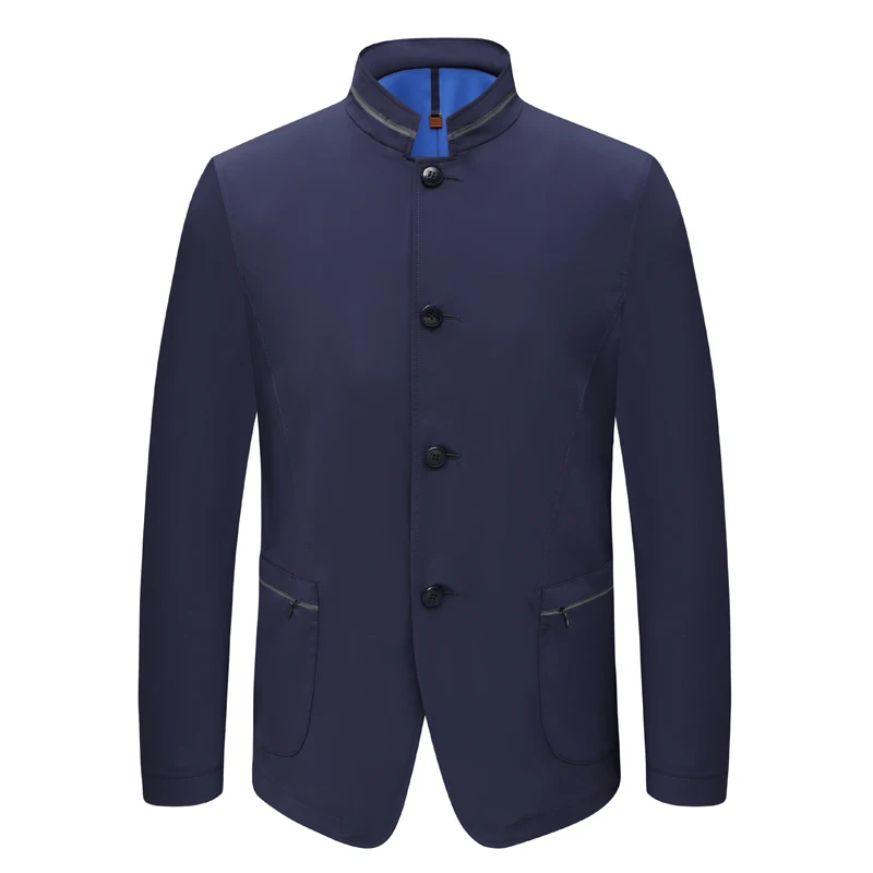 

EVE De U YW290 Men's Knitted Jaet Thin Casual Collarl Coat Deep Blue Faionable Urban Sle Long Sve Stand Fit