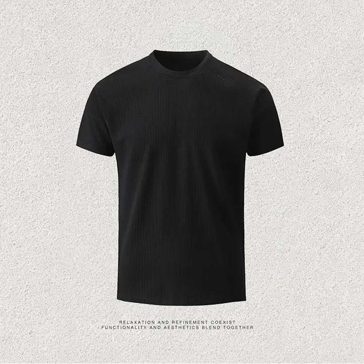 Leavo Johnson Men's Short Sleeve T-Shirt Breathable Sporty Casual Standard Fit Polyester Fiber round Neck Waffle Pattern