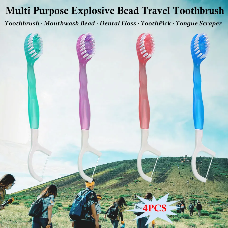 

Disposable Explosive Bead Toothbrush with Toothpaste Dental Floss Pick Fast Clean Teeth Business Travel Oral Hygiene Mouthwash