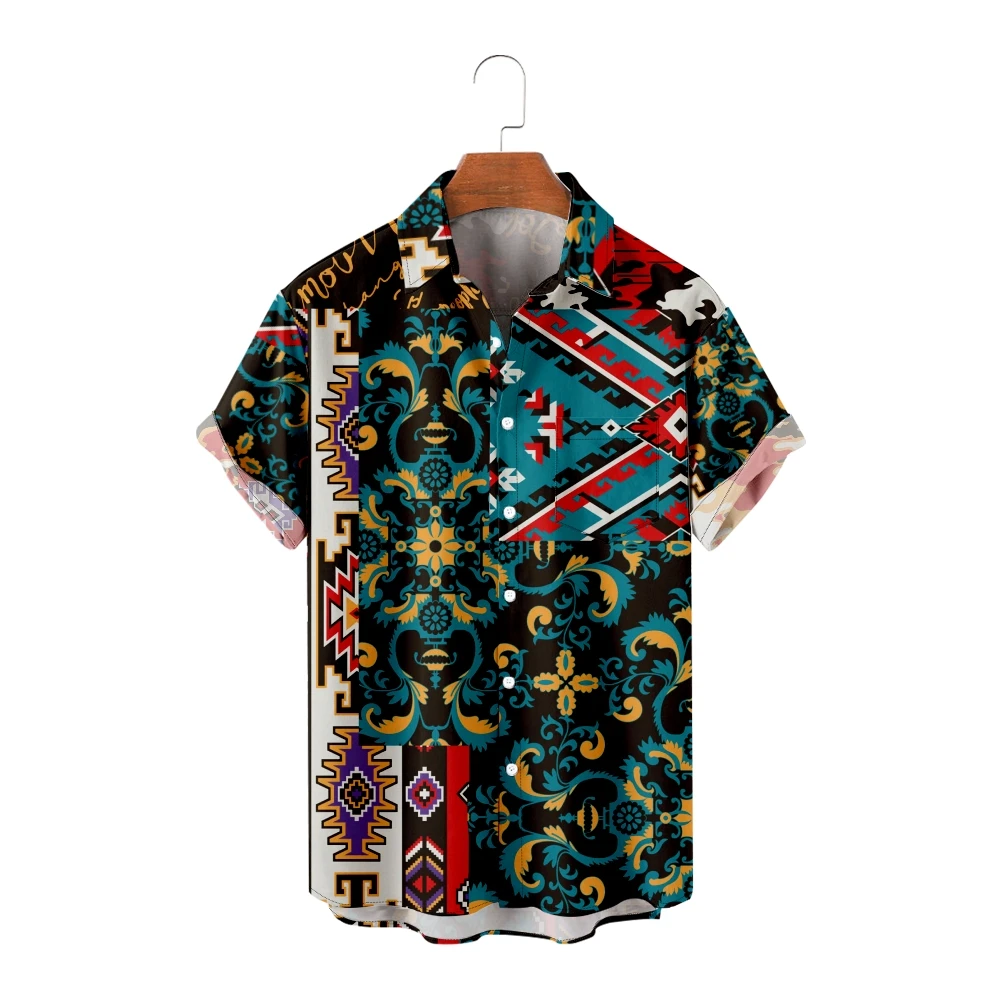 Hawaiian Shirts for Men Cool Bohemia Print Short Sleeve Shirts Art Painting Summer Tops Breathable