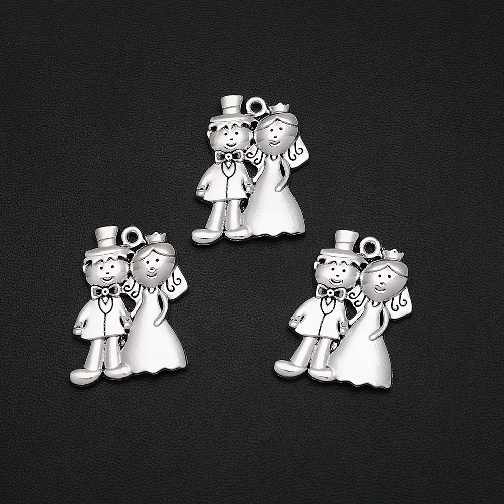 4pcs/Lot 26x33mm Antique Bride Groom Charms Wedding Pendants For DIY Necklace Keychain Jewelry Making Supplies Accessories