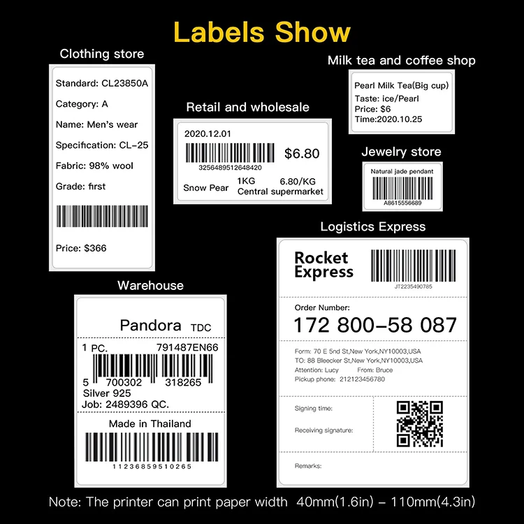 Imagem -06 - Desktop Bluetooth Impressora Térmica Label Maker Etiqueta do Transporte Barcode Impressora Etiqueta Expressa Bluetooth Wi-fi 4