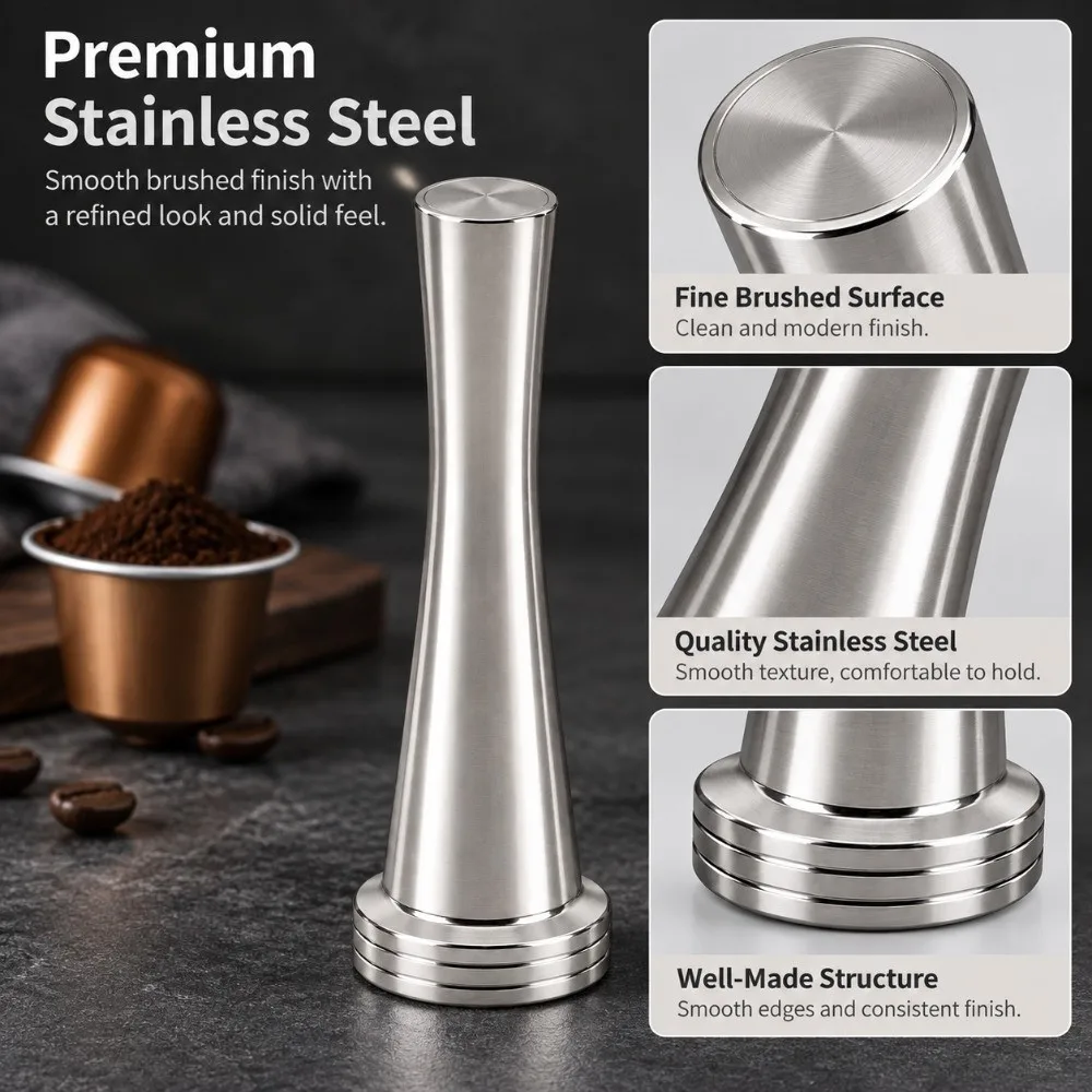 Stainless Steel Espresso Coffee Tamper Silver Manual Pressing Coffee Powder Hammer Filling Compatible for Nespresso