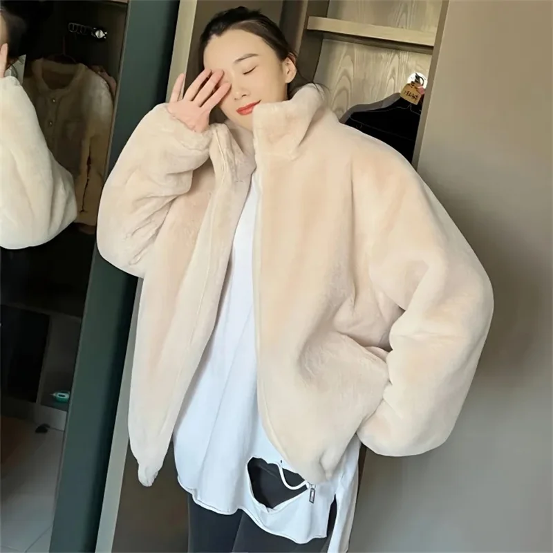 

2023 New Young Imitation Rex Rabbit Fur Grass High Collar Waist Thickened Coat Foreign Style Age Reducing Coat Women's Winter