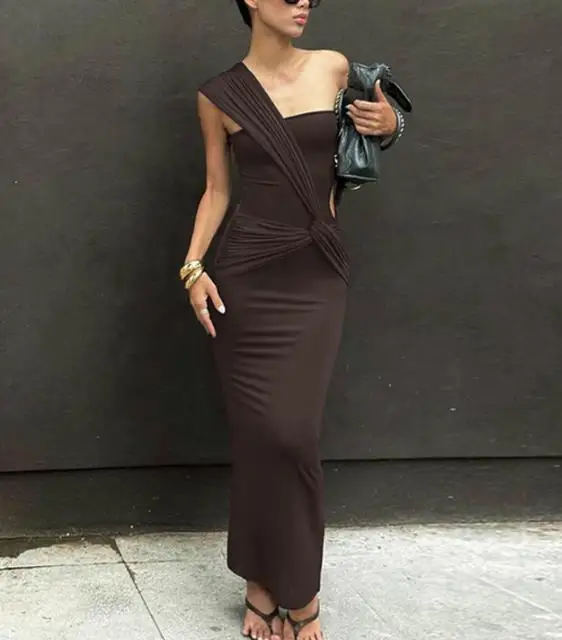 

2026 Summer Casual New Women's Fashion and Sexy Side Hollow Cross Strap Single Shoulder Dress Female Clothing