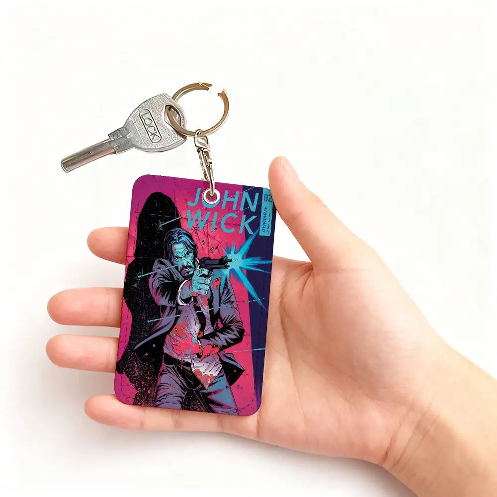Classic Movie John Wick Quote 1 Card Holder, Leather Card Storage Box, Key Chain, Access Tag Holder, ID Card Holder, Key Chain
