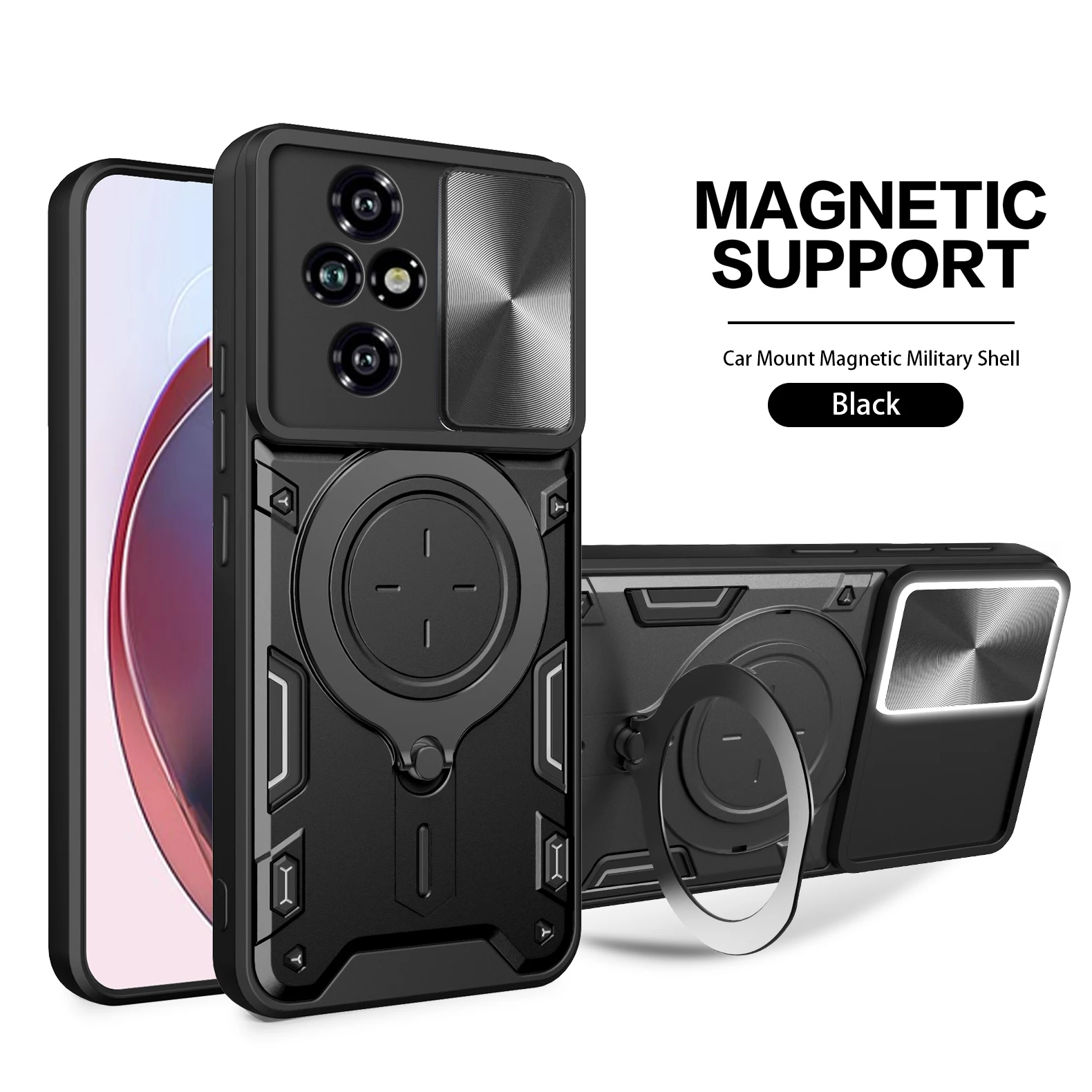 Armor Case for Huawei Honor 200 Pro Lite Slide Camera Car Mount Magnetic Holder Shockproof Phone Cover ELP-AN00 ELI-AN00 Shell