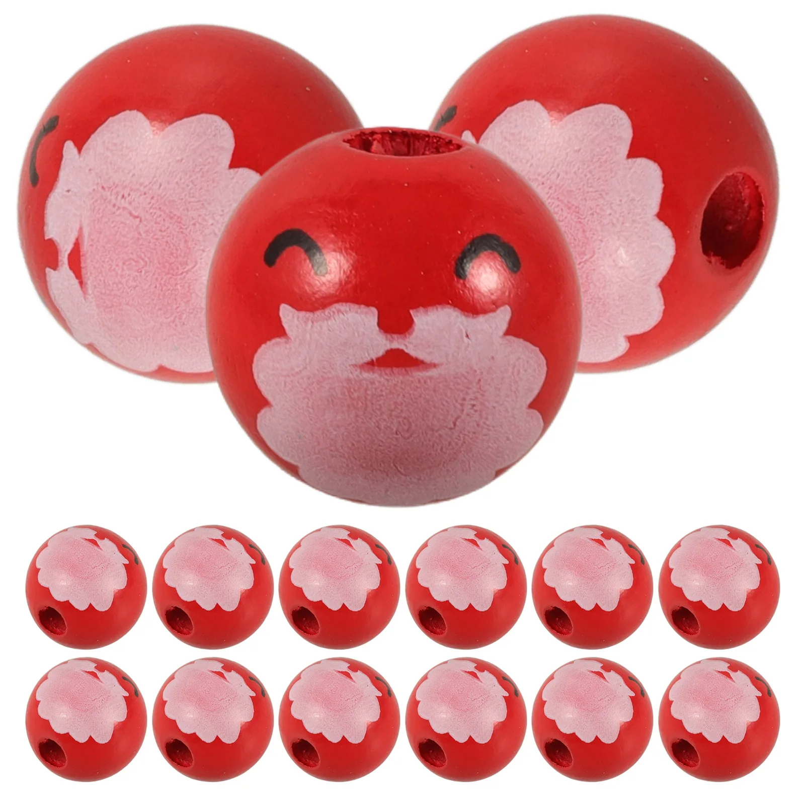 

50Pcs Santa Claus Christmas Wooden Beads Round Wood Beads for DIY Jewelry Making Decoration Xmas Garland Crafts