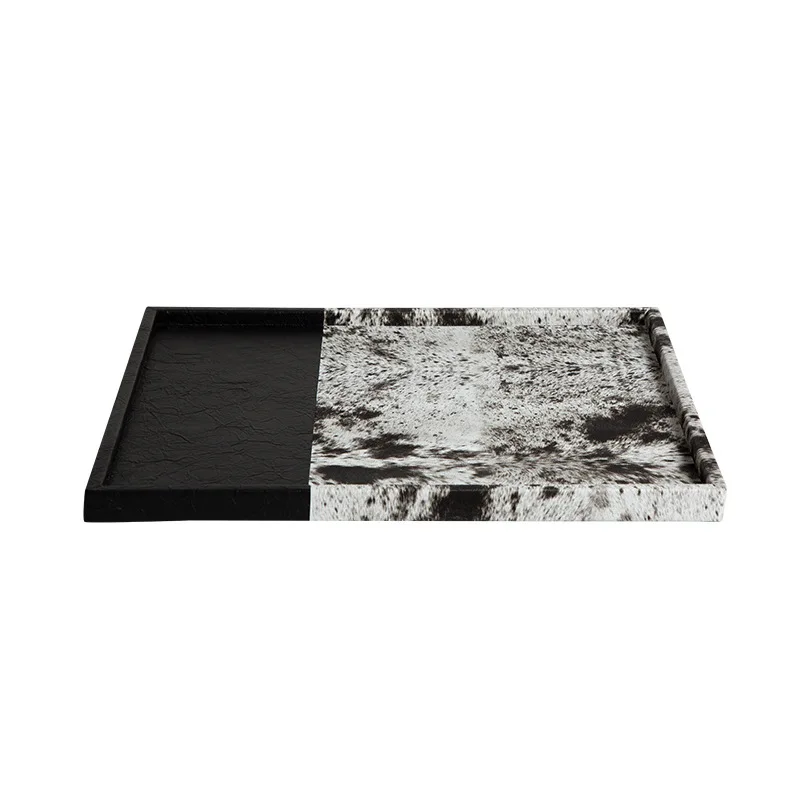 Minimalist high-end color matching fur pattern tray model room hotel coffee table table storage plate soft decoration ornament