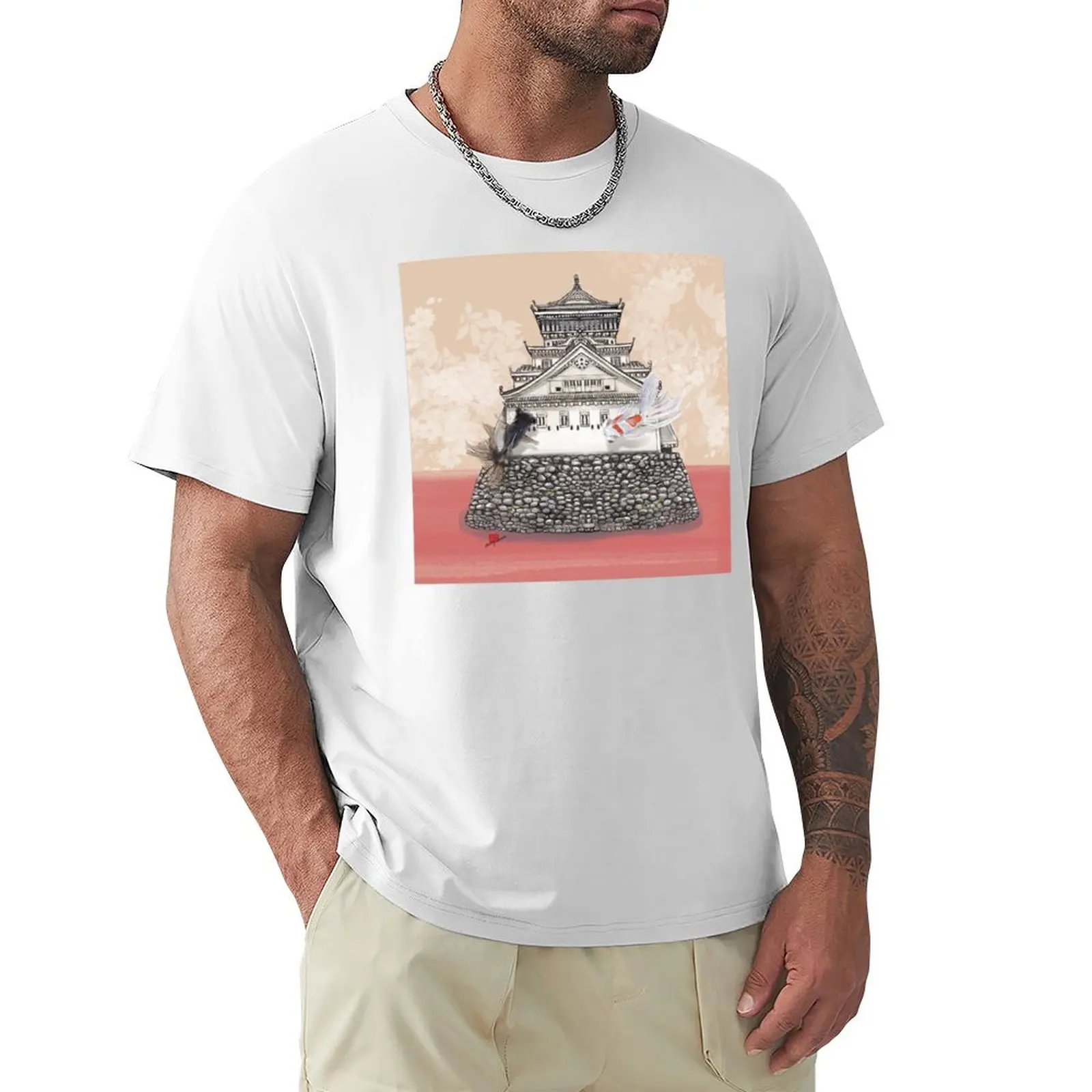 Japanese Castle with Goldfishes T-Shirt vintage customs design your own for a boy mens cotton t shirts