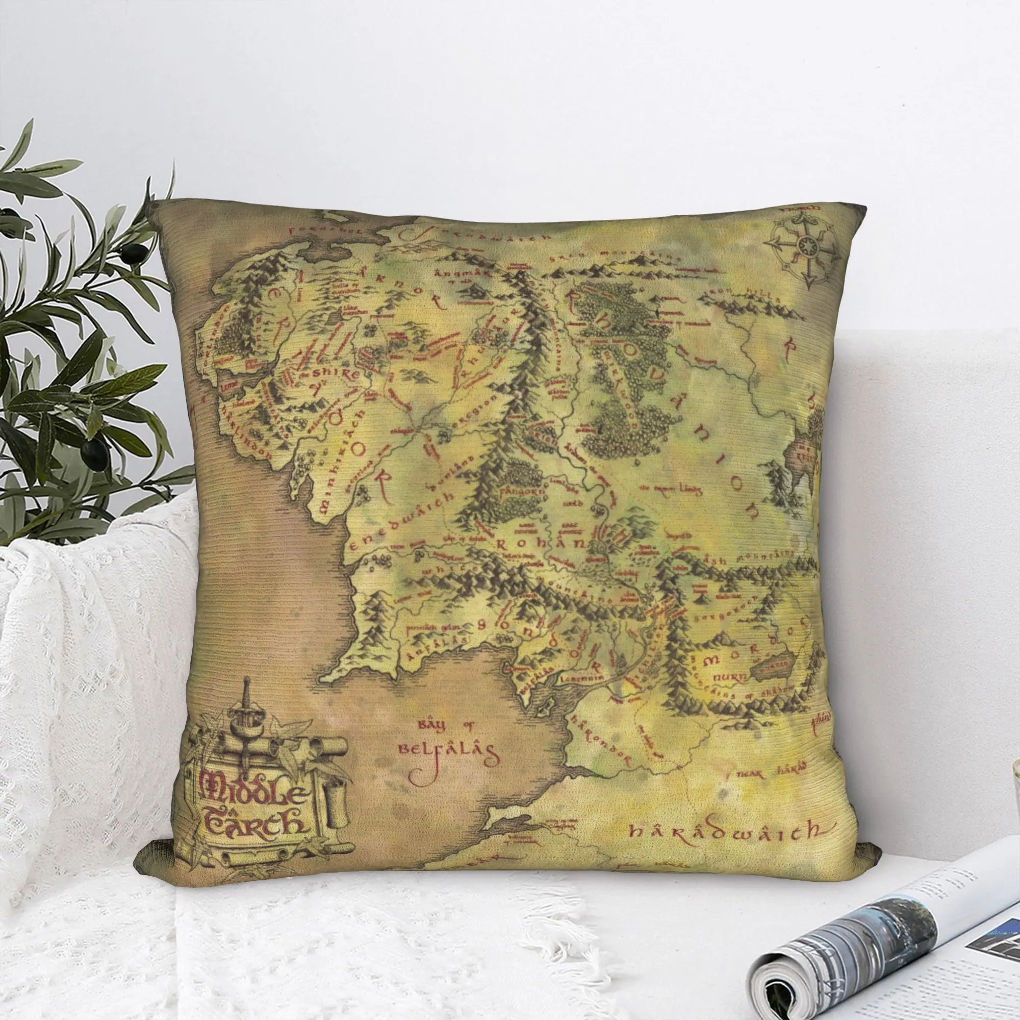L-Lords Of The R-Rings Legolas Middle Earth Map Pillowcase Printed Cushion Cover Decorative  Throw Pillow Case Cover Home