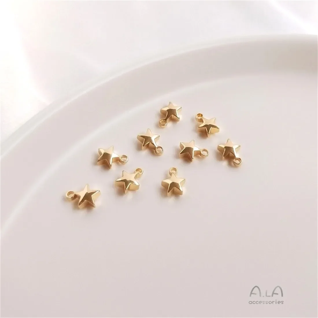 Copper Wrapped 14K Genuine Gold Accessory, Moon Pentagonal Star Small Pendant, DIY Handmade Headpiece, Earring, Small Pendant