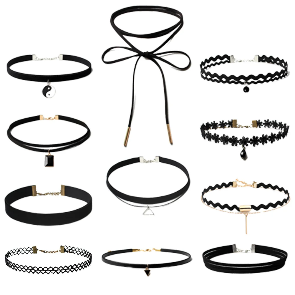 11 قطعة قلادة على شكل قلادة سوداء على الطراز القوطي للنساء خفيفة الوزن وأنيقة للارتداء اليومي هدية لذكرى عيد ميلادها وأم عيد الحب