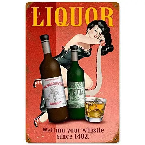 Metal Tin Sign Vintage Chic Art Decoration Liquor Cocktail Lounge Pinup Girl for Bar Cafe Home Farm Office Restaurant Club or Ga