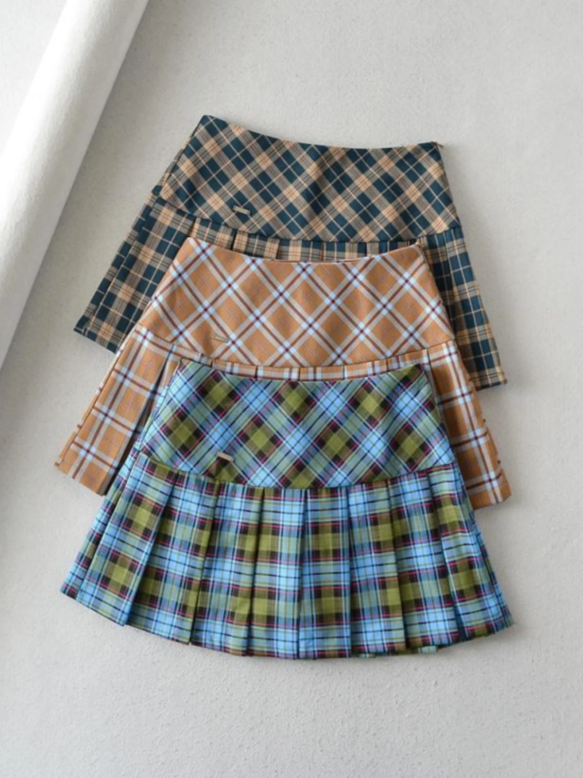 

Summer New High Waist Plaid Anti-Light A-Line Skirt ort Skirt Pleated Skirt Women's Faion Commute Sle Cotton Skirt