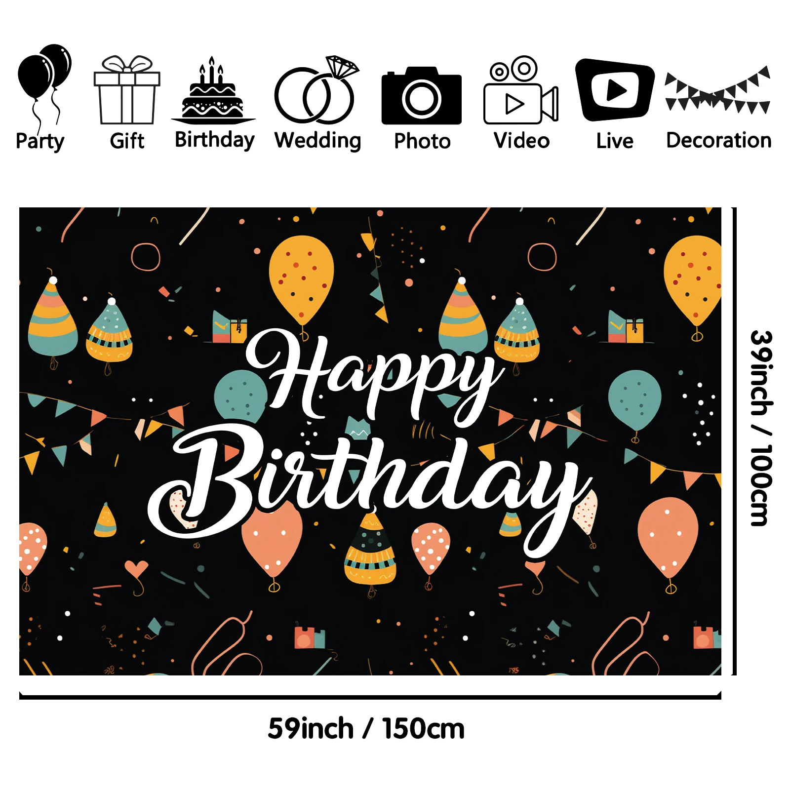 1PCS 100x150cm Happy Birthday(11) Theme Backdrop,Photography Background,Used To Gifts,Activities Or Other Party Decoration