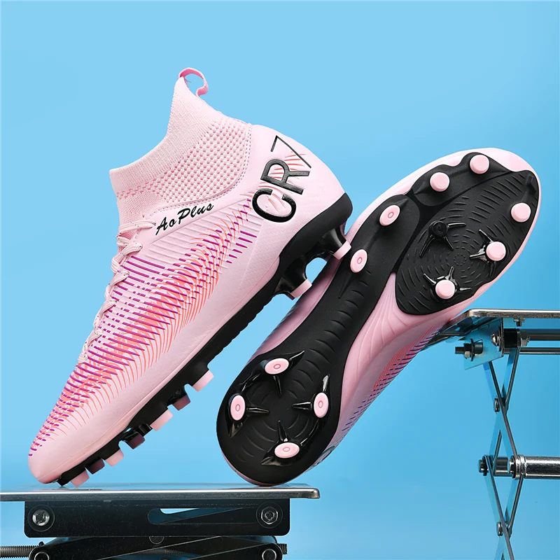 زوج من أحذية كرة القدم الجلدية للأطفال للفصول الأربعة مع مسامير طويلة، أحذية كرة قدم مقاومة للاهتراء، مقاسات 35-45، WX-H005