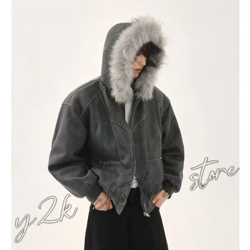 

Осенне-зимняя флисовая куртка для тяжелой промышленности, готическая мужская куртка, верхнее пальто в стиле Харадзюку в американском стиле хип-хоп, хлопковая куртка в стиле ретро для пары