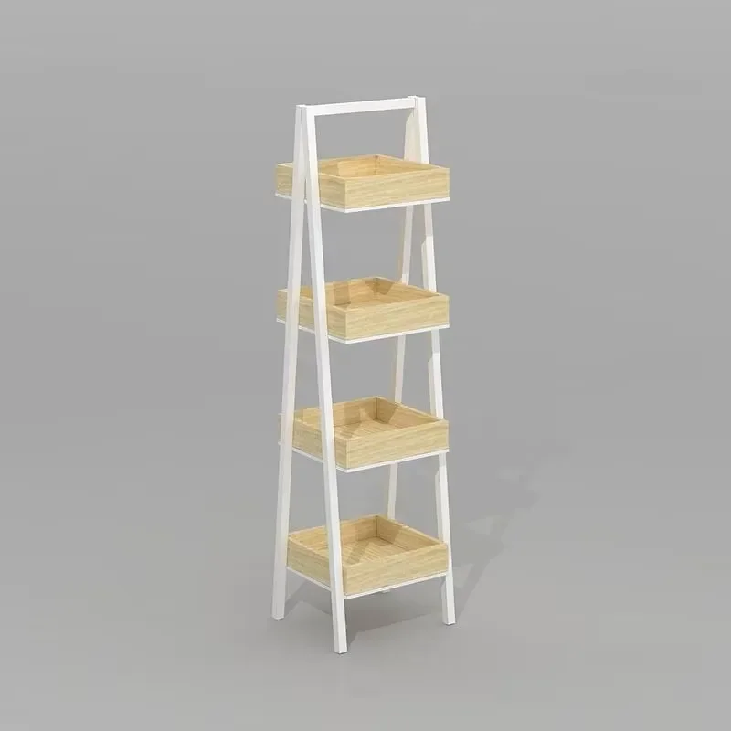 Modern 4 Tier Ladder Shelf with Removable Blue Basket Multifunctional Storage Rack for Home Office Retail Display Organizer