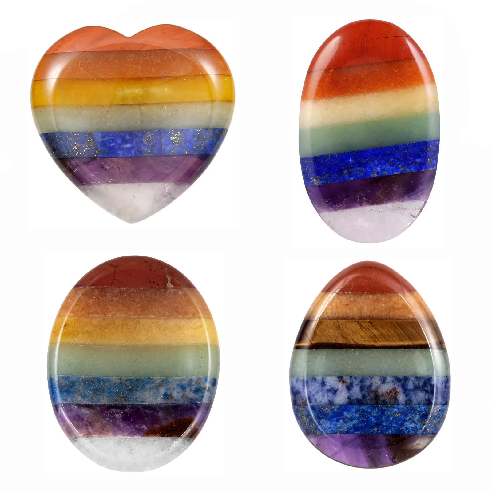 

TUMBEELLUWA 7 Chakra Colors Natural Crystal Oval Heart Shape Thumb Worry Stone Pocket Stone Reiki Healing Jewelry Decoration