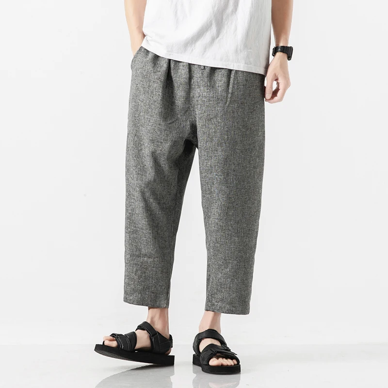 2024 Summer Harajuku Casual Pants For Men Solid Color Cotton Linen Men\'s Harem Pants