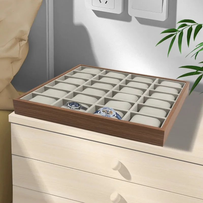 24-Compartment Watch Box Grey Watch Box Organizer for Men and Woman Elegant