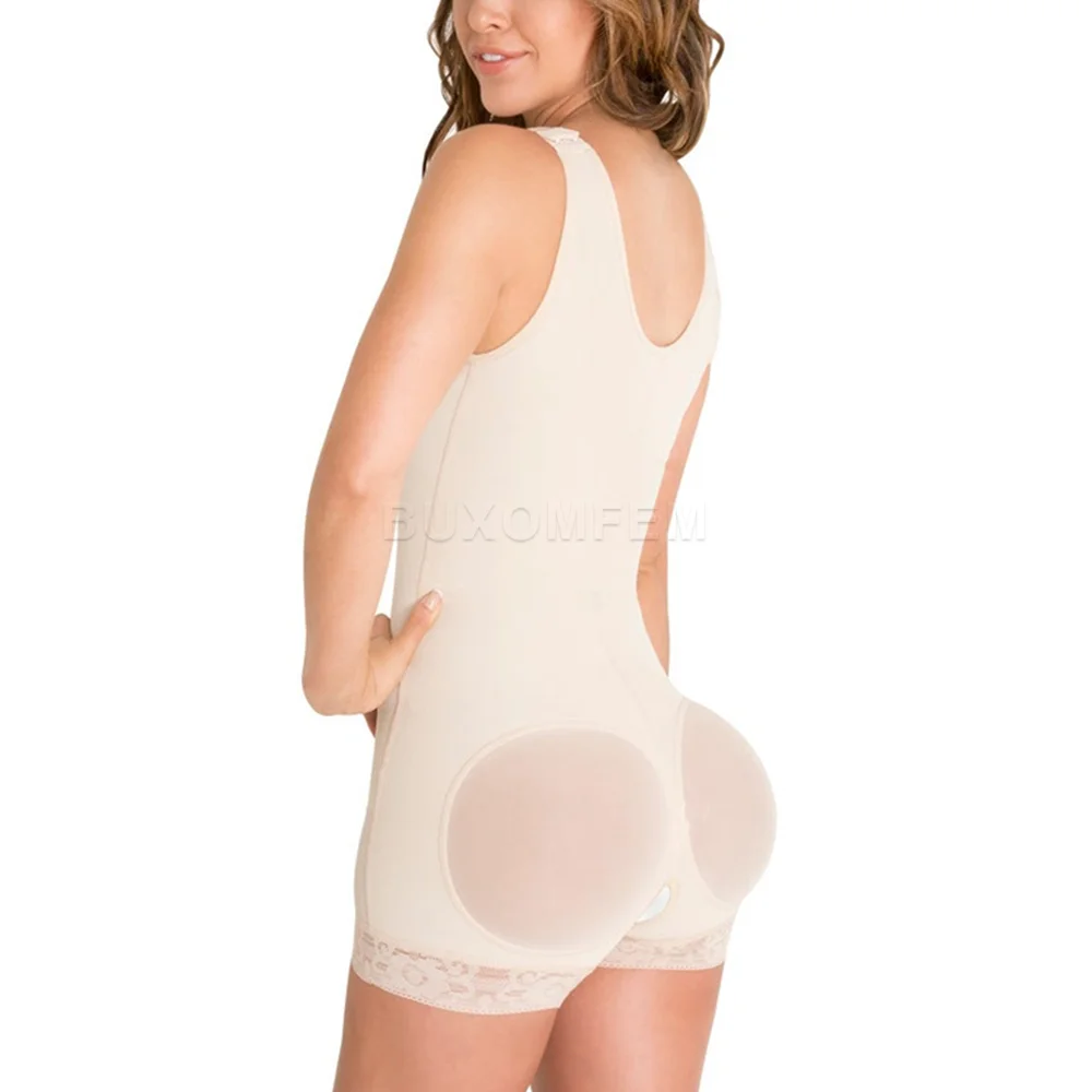 Women's Shapewear Skin-Friendly Seamless Padded Hip Shapewear Adjustable Hip Pads Enhancer Shapewear with Zipper & Shoulder