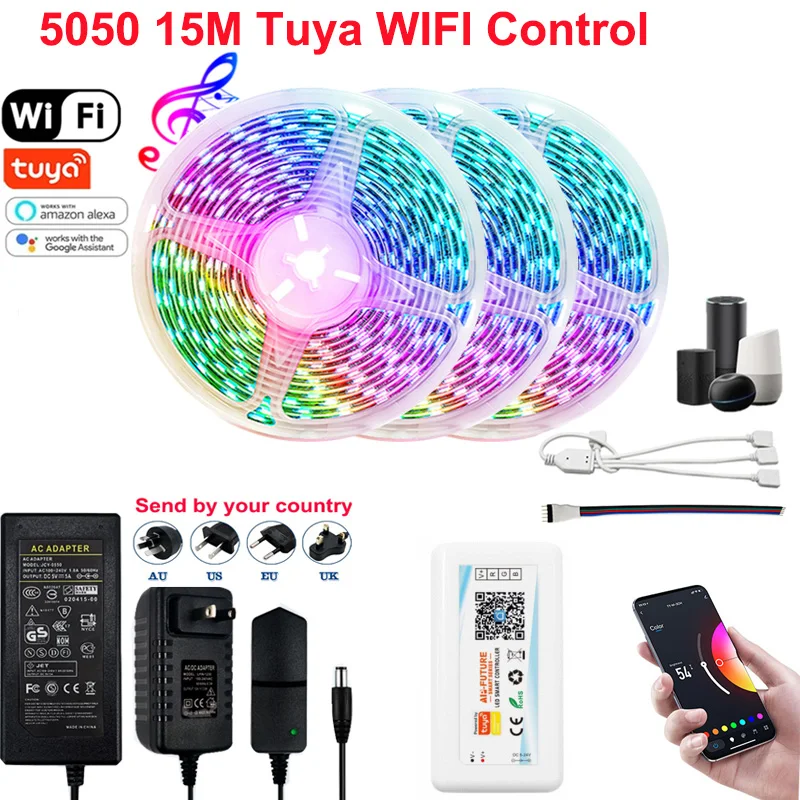 

Tuya 10M 15M 20M Smart Phone Control WiFi LED Strip Works With Alexa Google Home DC12V Flexible RGBWW Tape Ribbon For Home Decor