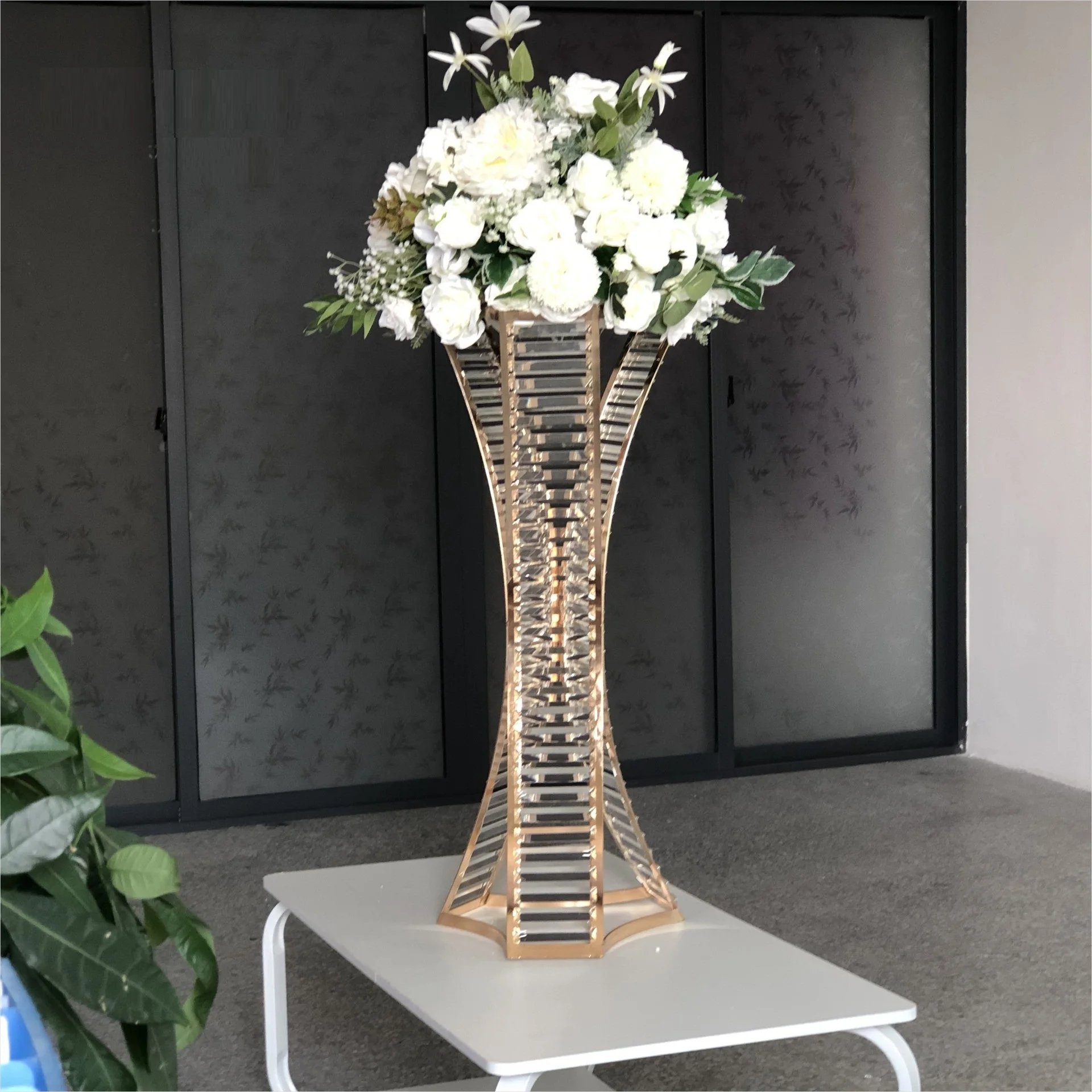 10pcs Metal Flower Stand With Crystal Beads Vases For Wedding Table Decoration Road lead Candlestick Centerpiece