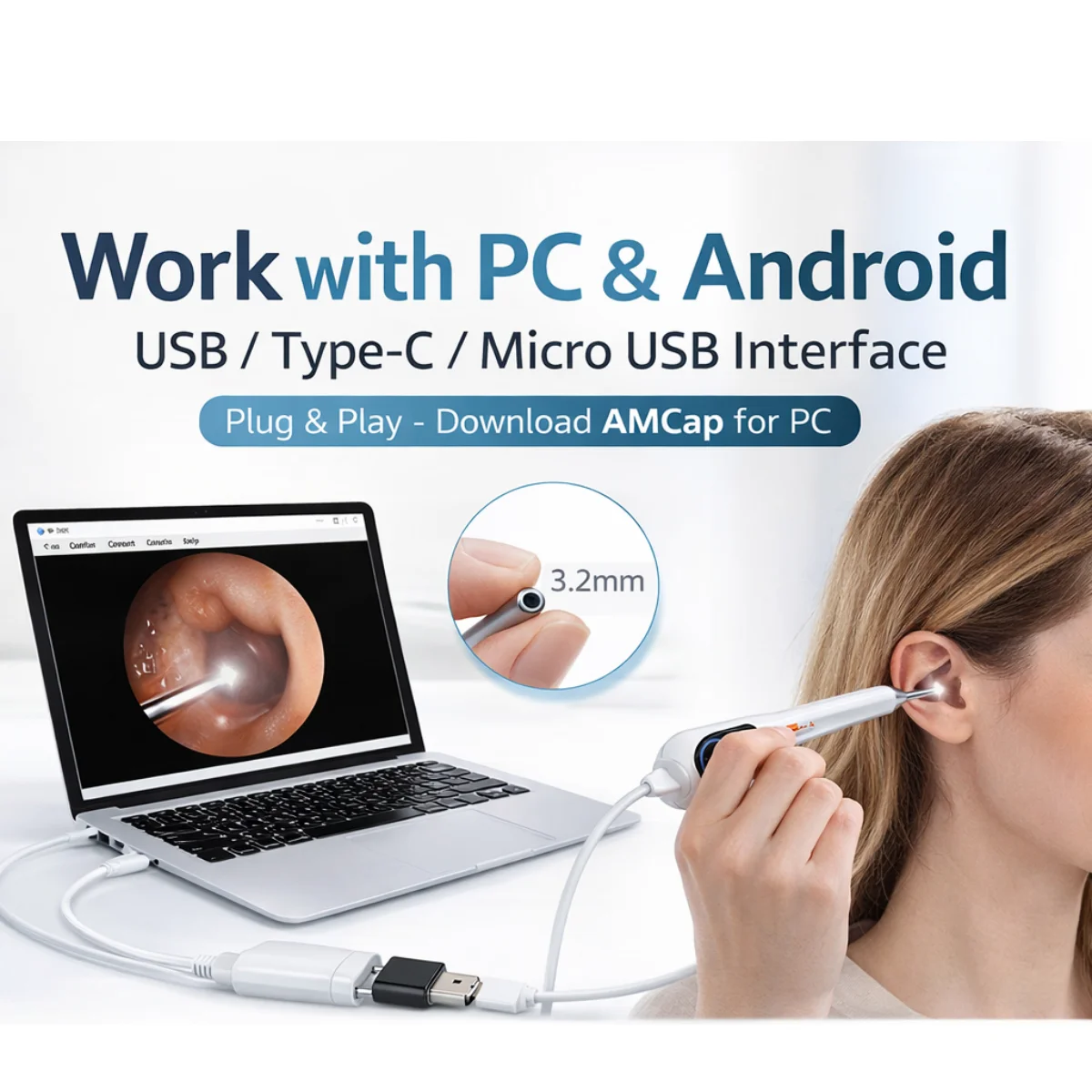 3.2mm Ear Endoscope Camera USB Otoscope Visual Ear Cleaner for Android PC Type-C Micro USB Ear Wax Removal Tool HD Camera image 6