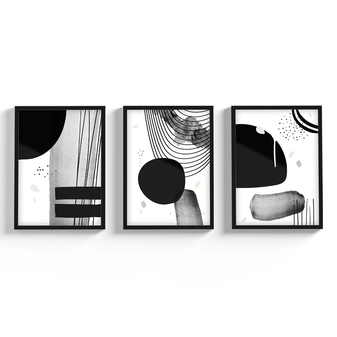 Quadros Decorativos Preto and Branco Moldura and Vidro Abstrato