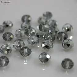 Isywaka Half Silver Color 4*6mm 50pcs Rondelle Austria faceted Crystal Glass Beads Loose Spacer Round Beads for Jewelry Making