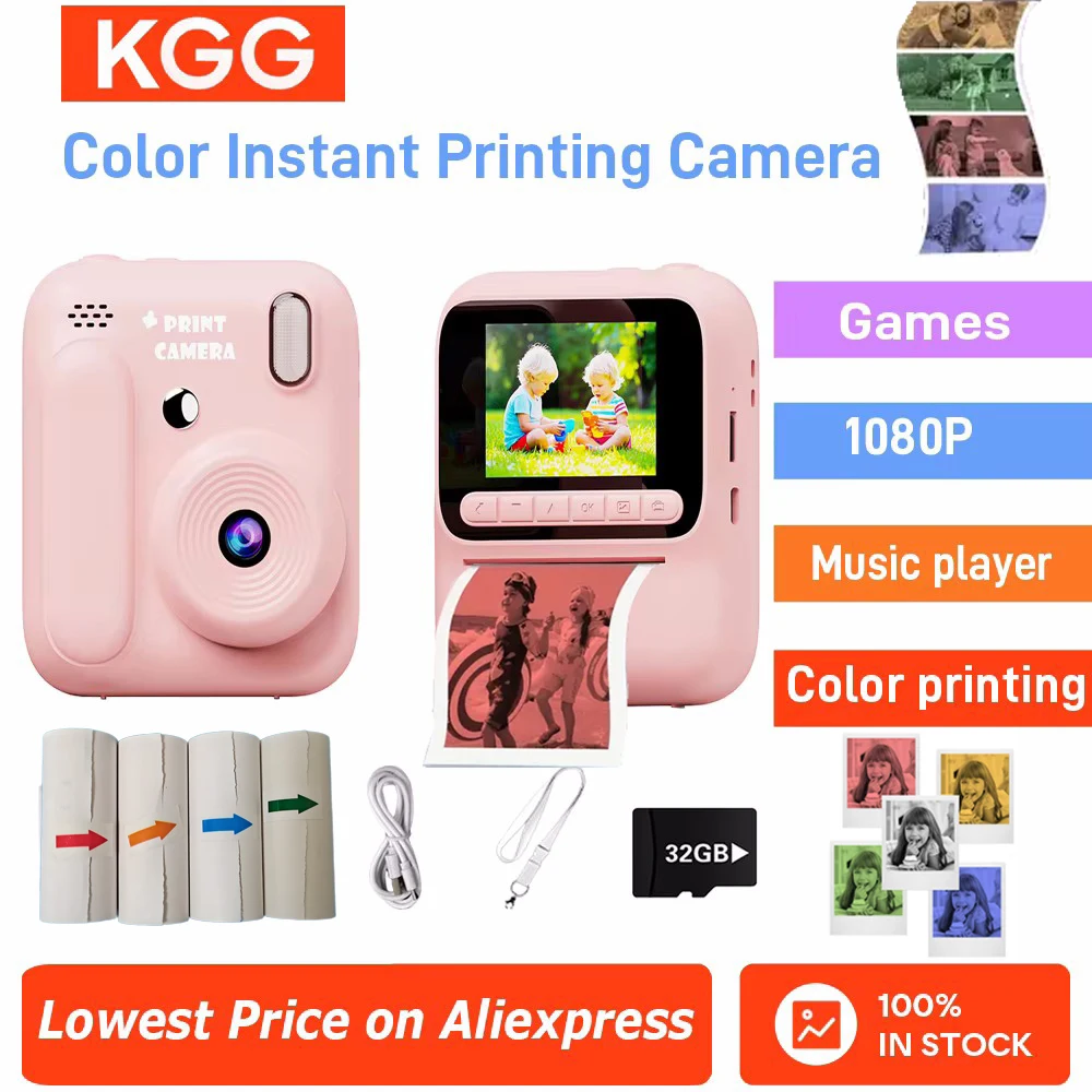 Kids Instant Camera Color Printing Camera 32GB 1080P Thermal Print Toys Camera Print Photo Video Games Music Children Gift