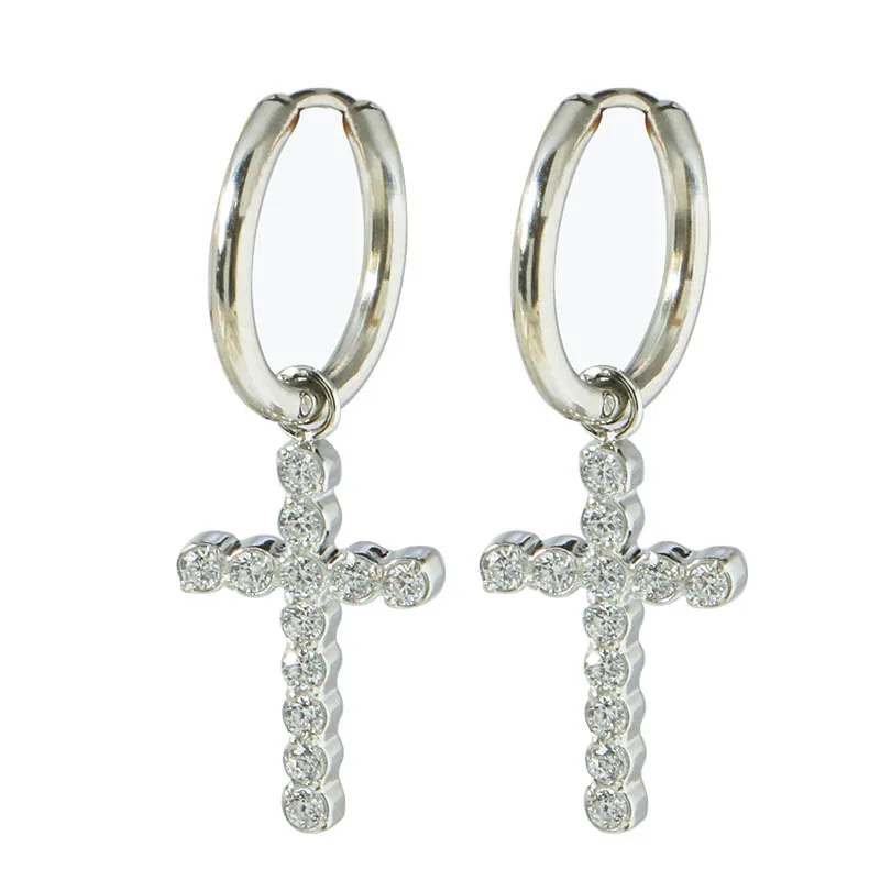 European and americanaccessible luxury micropaved zircon earrings for women stainless steel cross