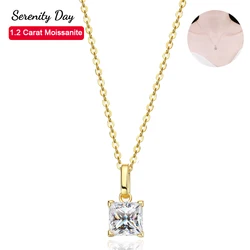Serenity 1.2ct Princess Cut D Color Moissanite Necklace For Women Gift 100% Solid 925 Sterling Silver Pendant Neck Chain Jewelry