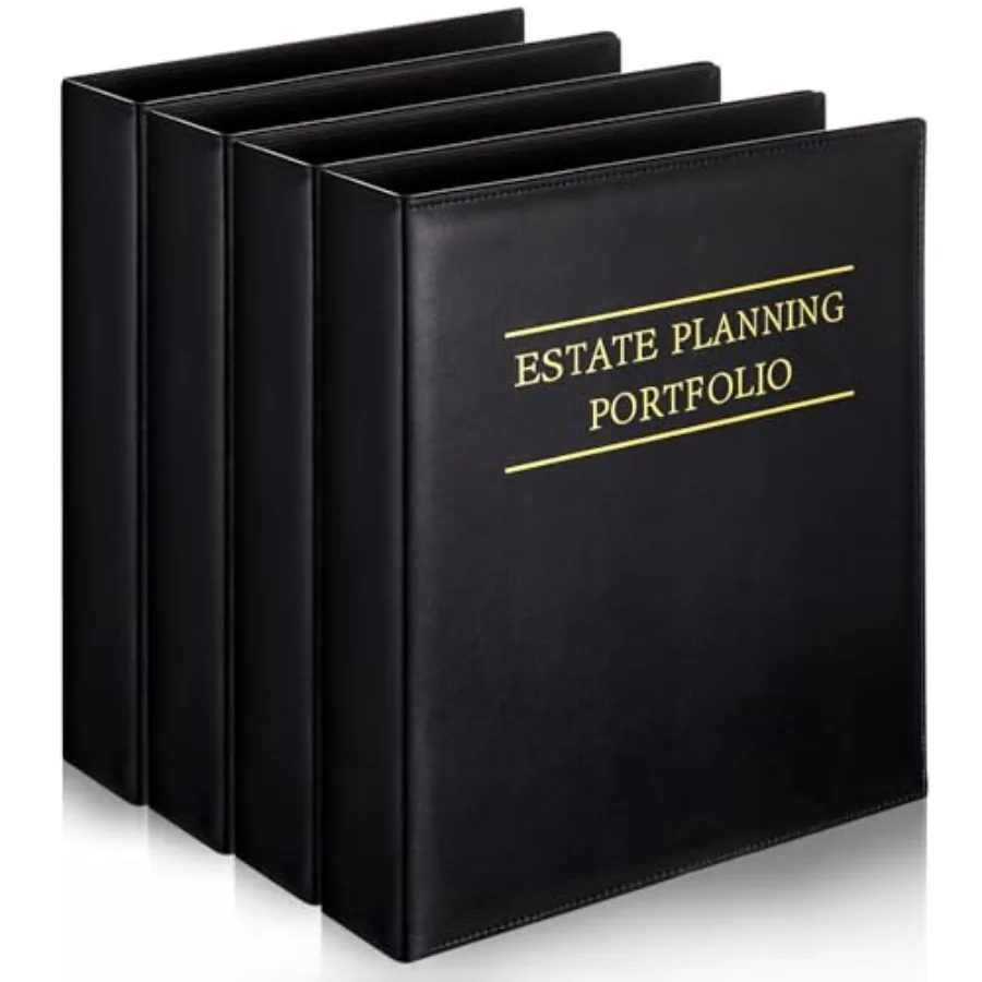 

4 Pcs Estate Planning Portfolio Binder PU Leather 3 Ring Binders with Gold Title and Index Tab Dividers 11'' x 11.8'' x 2.4'' E