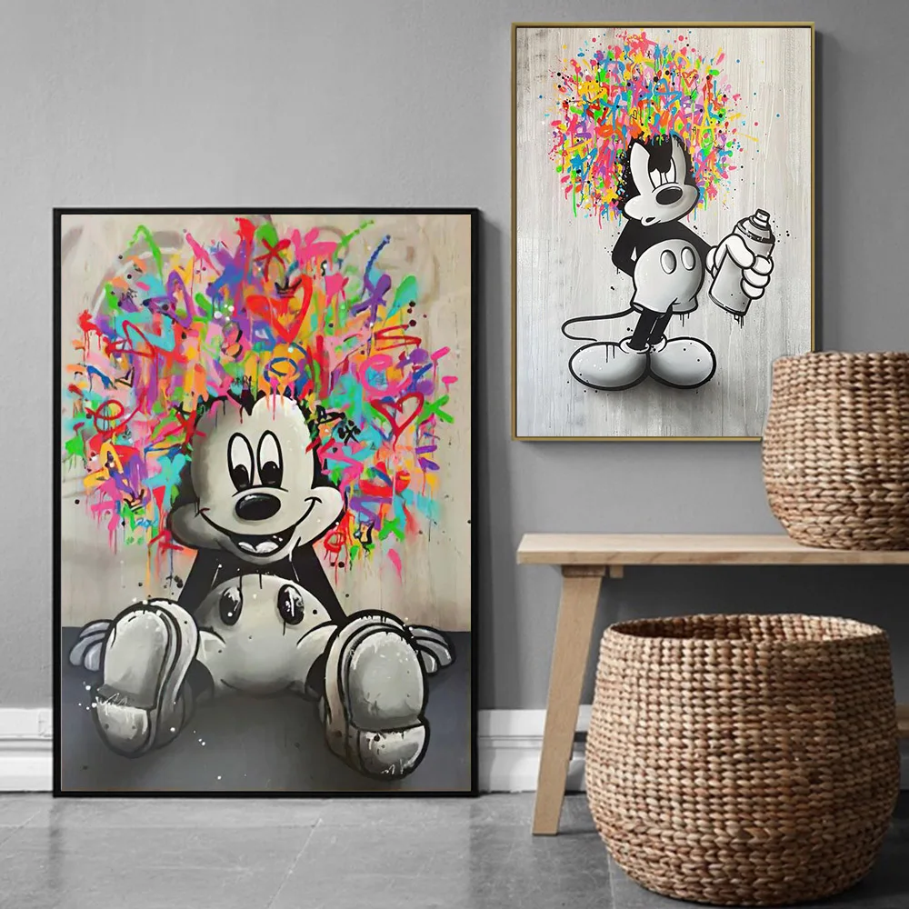 MINISO Disney Classic Anime Mickey Mouse Wall Art Poster Prints Modern Cartoon Home Living Room Decoration Canvas Painting Gift