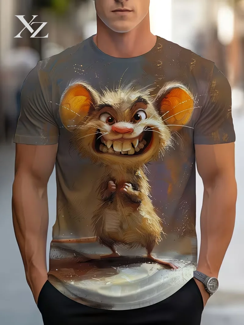 High Quality 3D Animal Mouse Print Men's T-Shirt Funny Novelty Tee Fashion Short Sleeve Casual Crew Neck Y2k Top Summer