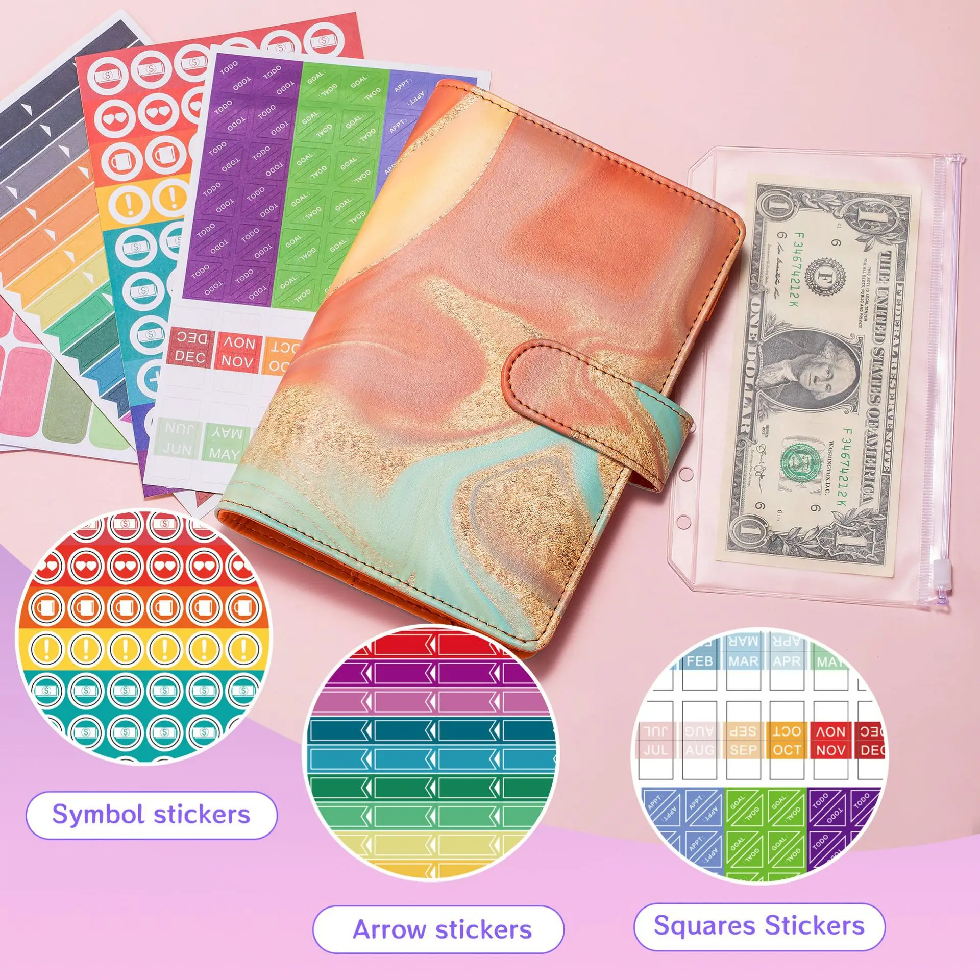 A6 Watercolor Printed Money Budget Plan Binder Zip envelope Cash envelope budget for money organizer budget binding