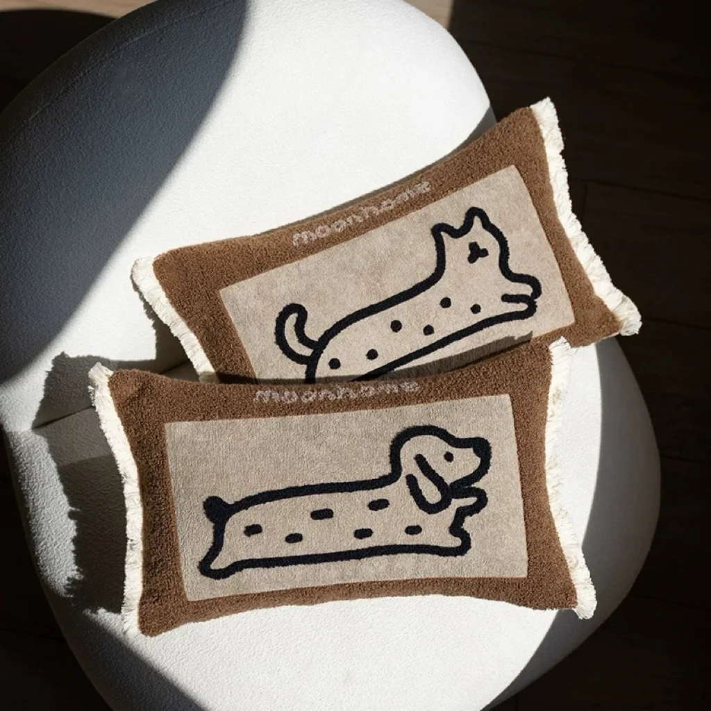 Kissenbezug mit mittelalterlicher Lebewesen-Stickerei, für Welpen, Kätzchen, Kaffee, braun, waschbar, Heimdekoration, Kissenbezug, 30 x 50 cm – Detail 9