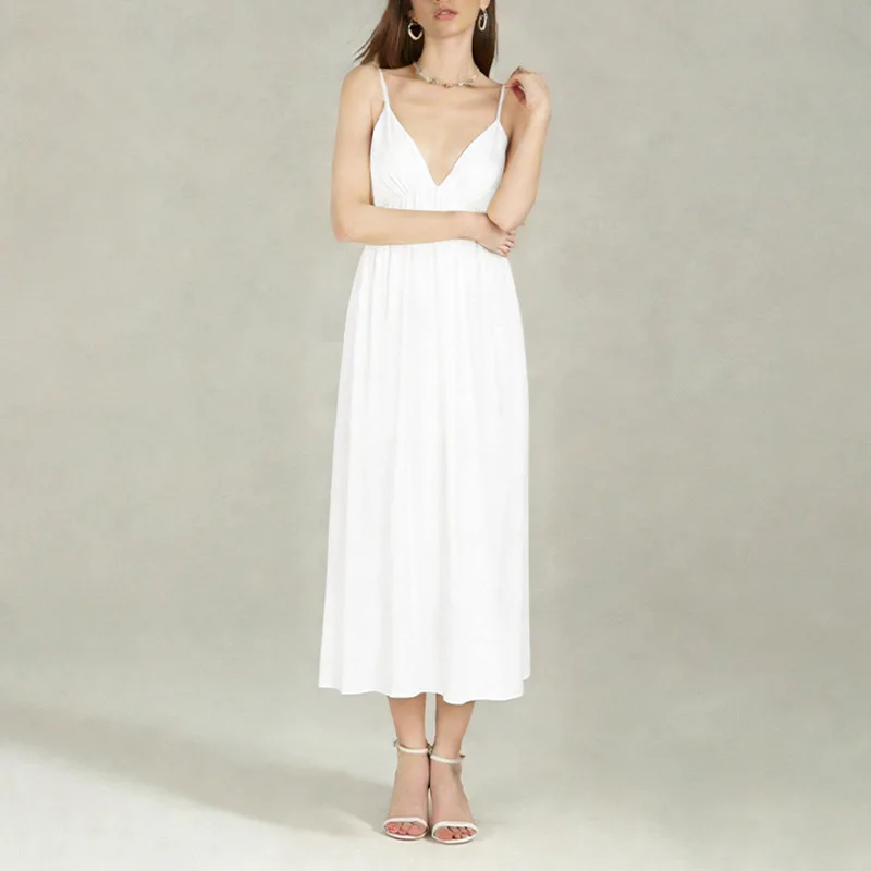 Sexy Backless Solid Color Sleeveless Dress Dresses Spring Summer Fashion Women Bodycon Midi