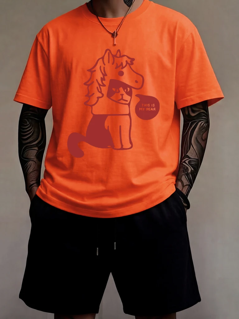 

This Is Horses Year Prints Man'S Beach Running T Shirt Set Drawstring Summer Pocket Short Pants Cotton Soft Fashion Short Sleeve