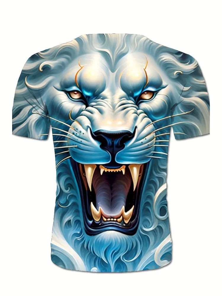 Men's T-Shirts Summer Lion Head 3D Print Casual Comfortable Short Sleeve Crew Neck Streetwear Tops Graphic T-Shirts Men Clothing