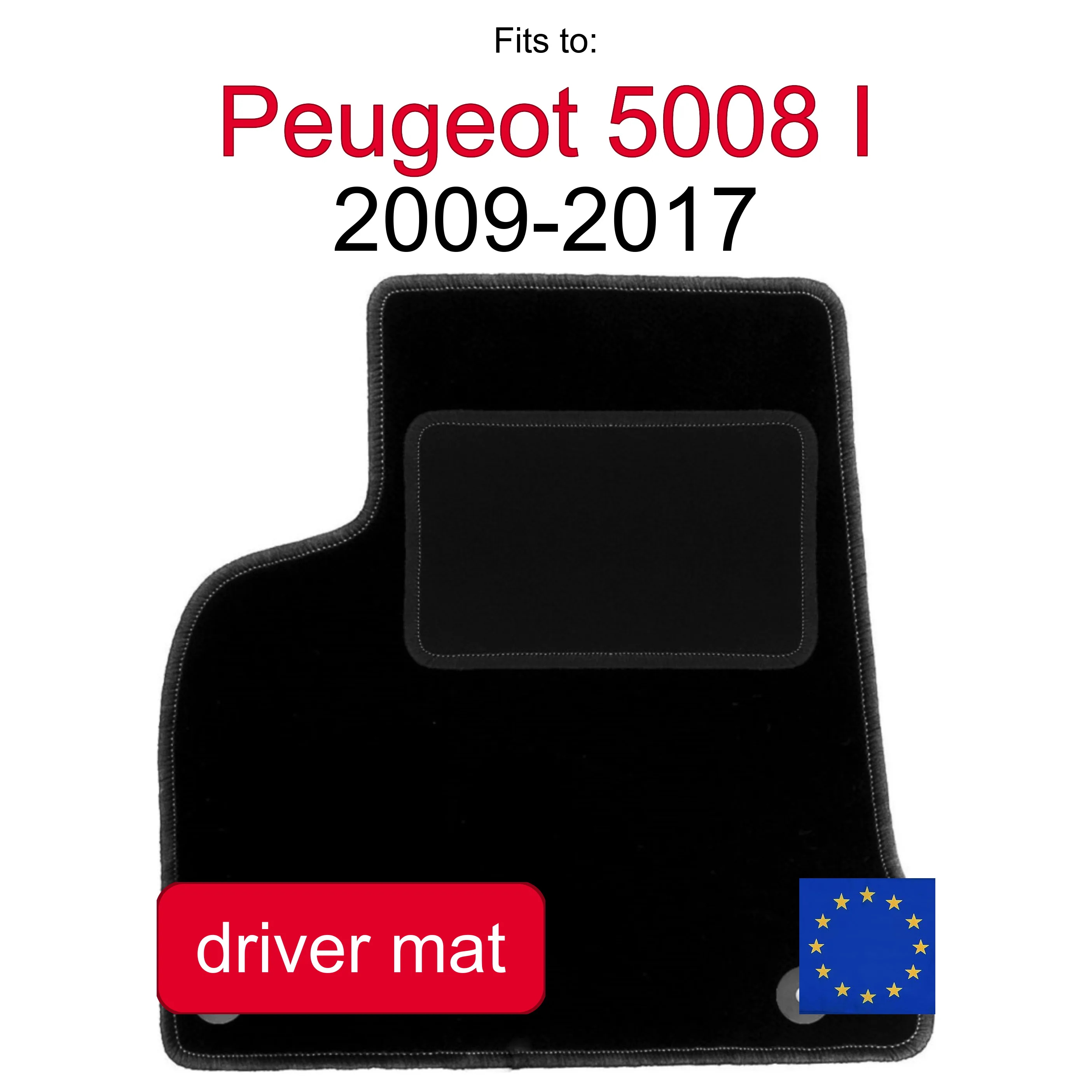 Velour tapijt voor bestuurderszijde voor Peugeot 5008 en 7-persoons (2009-2017) - Zwart (1 stuk)