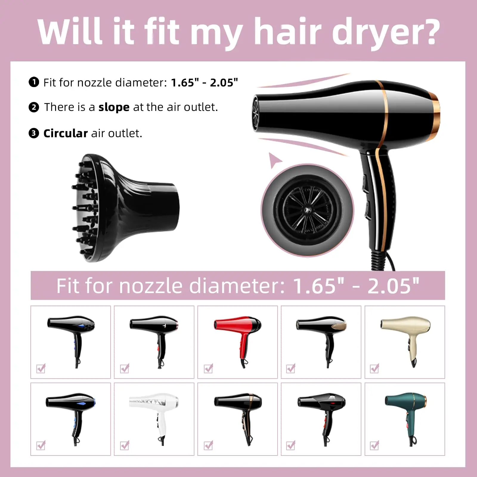 Universal Hair Dryer Diffuser Women Long Curly Hair Hair Dryer Attachment 3.5cm To 5cm For Wavy Hair Straight Hair Styling Tool