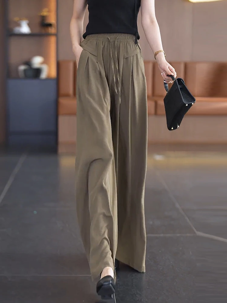 

High Waist Wide Leg Pants Women's Summer Thin New Casual Ice Silk Skirt Pants Dreamy Elegant Commute Style Korean Loose Fit