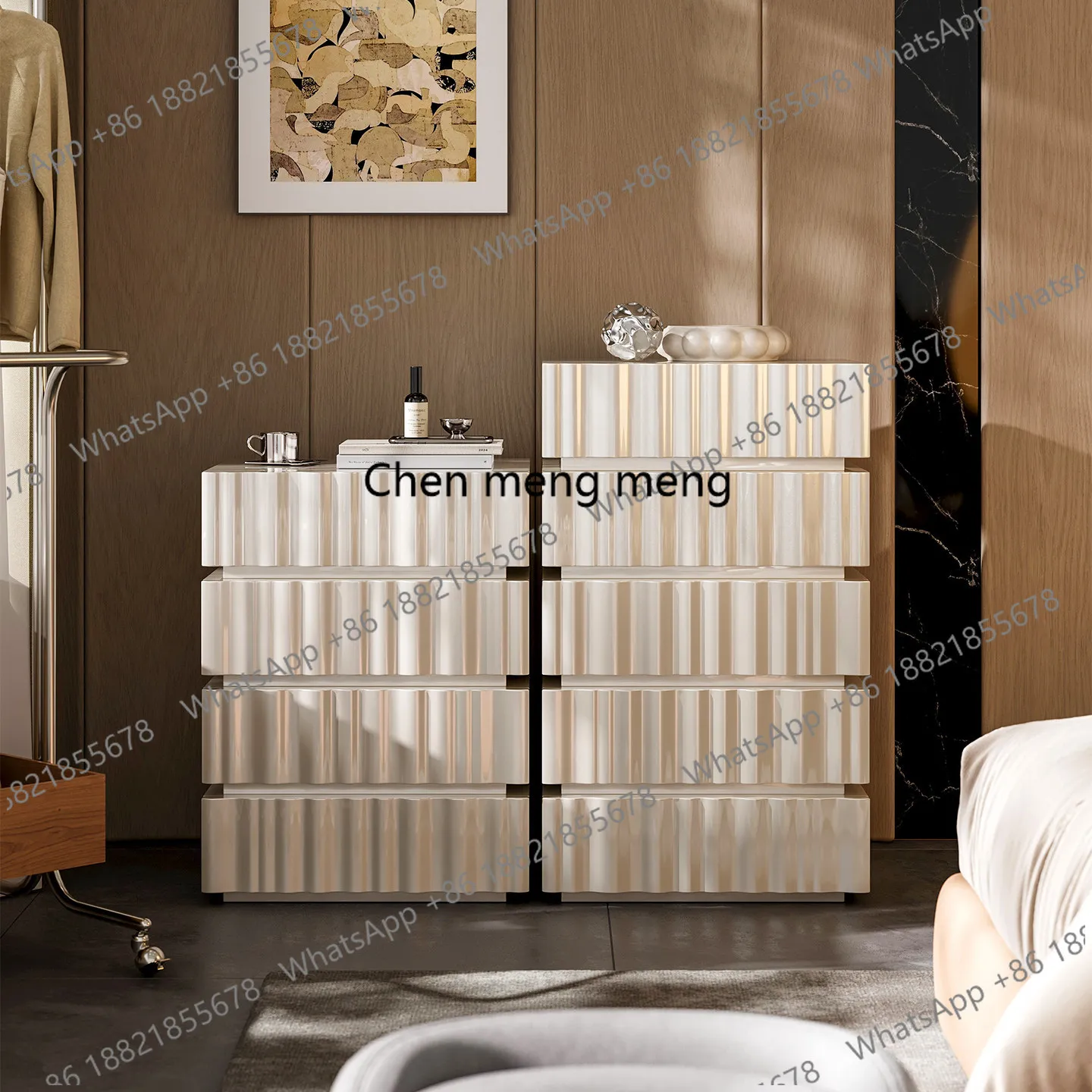 Bedroom simple modern living room floor-to-ceiling bedside locker four-layer storage cabinet solid wood