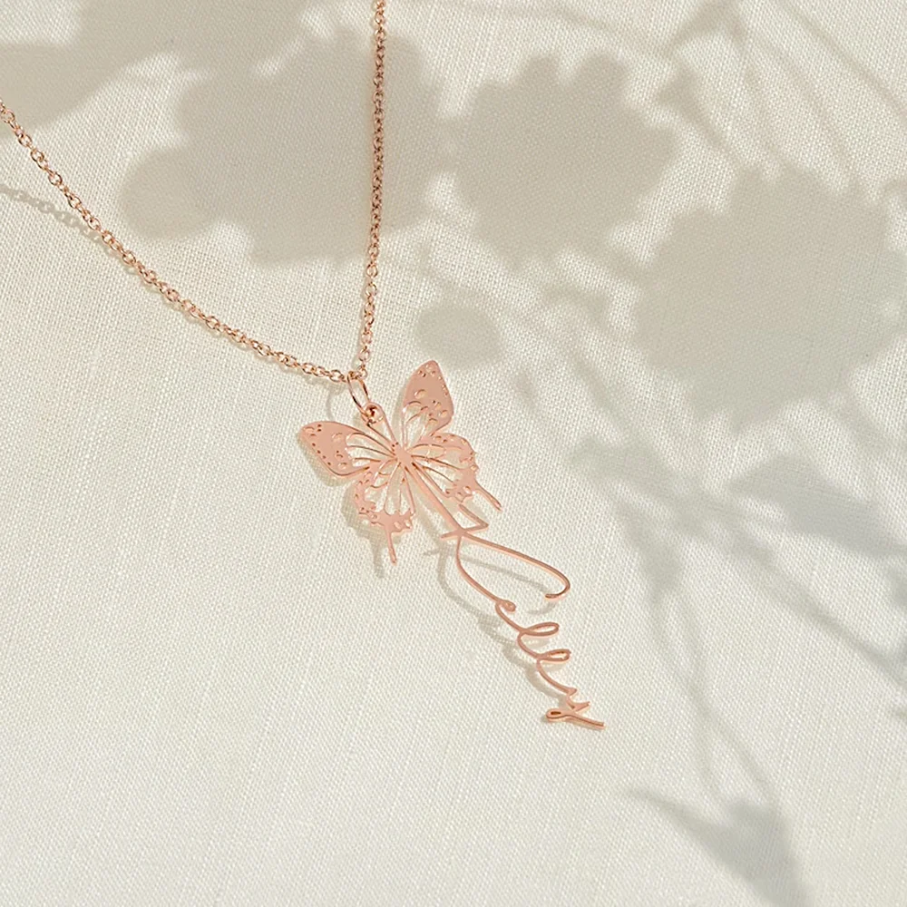 Custom Vlinder Ketting Met Naam Goud Roestvrij Staal Sieraden Gepersonaliseerde Verticale Hanger Ketting Voor Vrouwen Verjaardagscadeaus